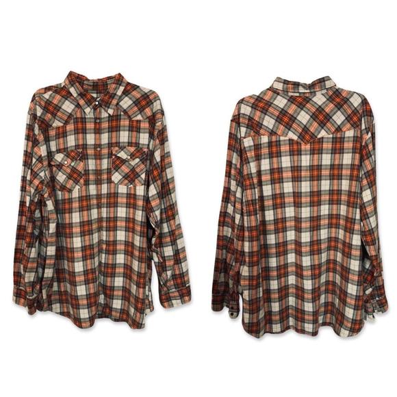Old Navy Other - Old Navy Collar Snap Button Western Pocket Long Sleeve Plaid Mens 2X Orange